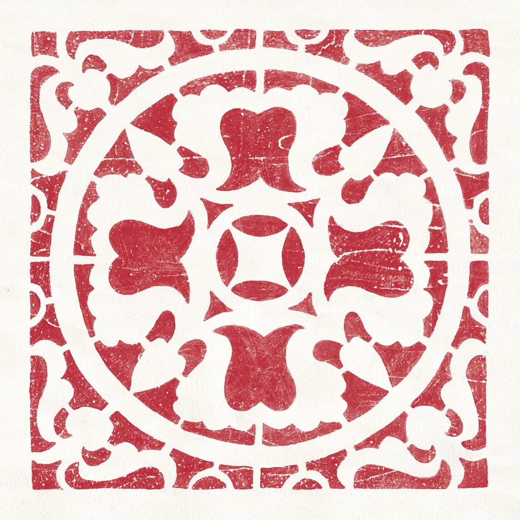 Hacienda Tile I Dark Red by Moira Hershey. SKU 37020a. Archival Giclee Fine art print for wall decor.