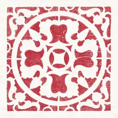 Hacienda Tile I Dark Red by Moira Hershey. SKU 37020a. Archival Giclee Fine art print for wall decor.