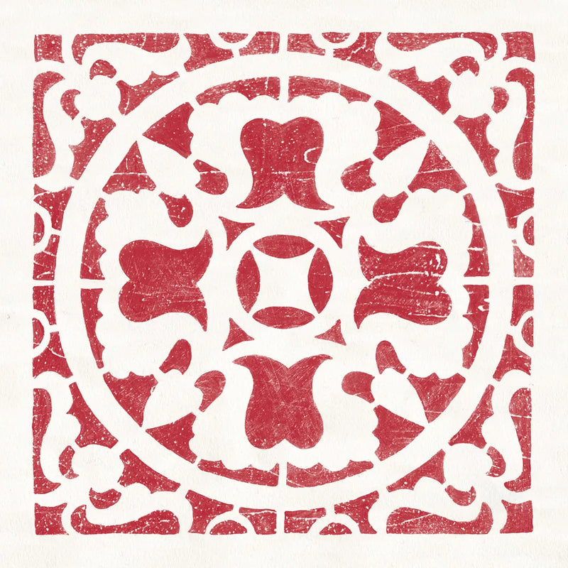Hacienda Tile I Dark Red by Moira Hershey. SKU 37020a. Archival Giclee Fine art print for wall decor.