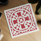 Hacienda Tile I Dark Red by Moira Hershey. Shown as a detailed flat fine art print, highlighting archival giclee quality. Available as an archival giclee rolled canvas, fine art paper, or poster print. SKU 37020a.