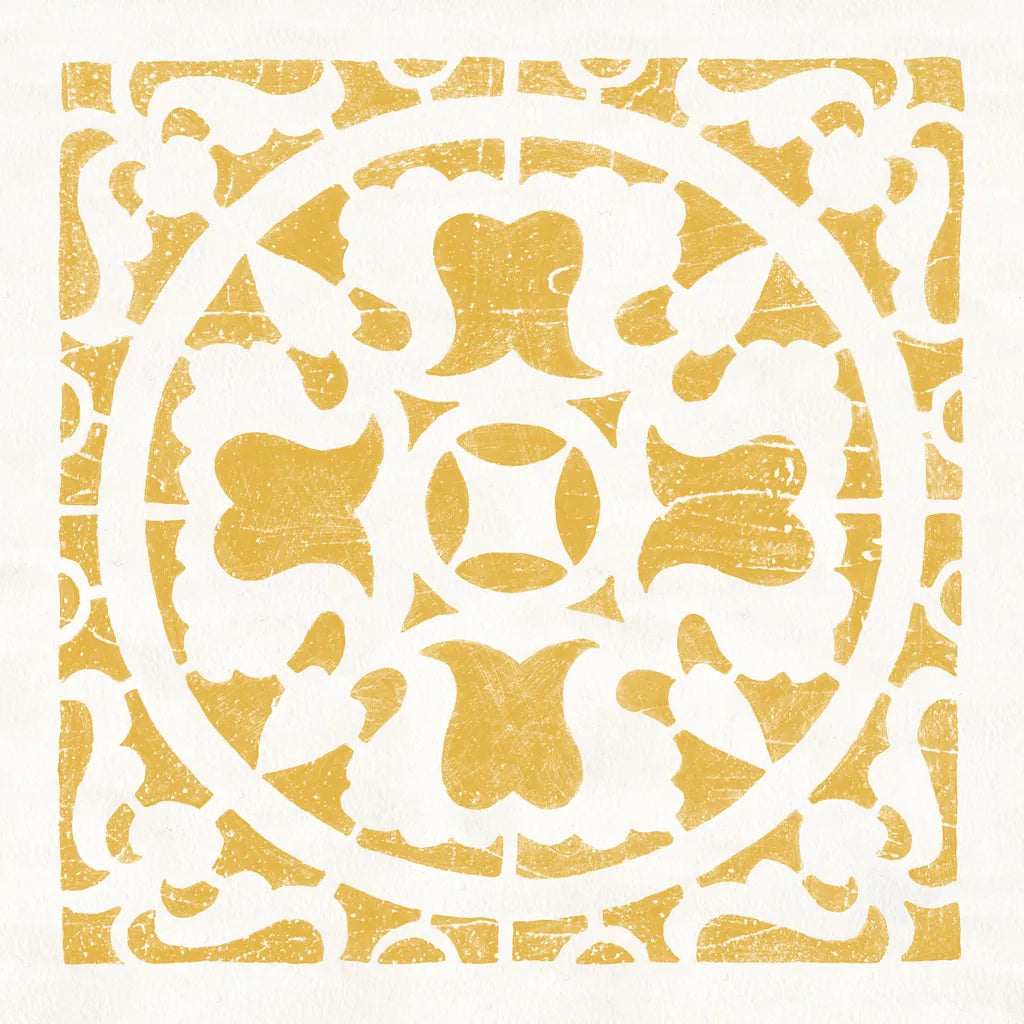 Hacienda Tile I Golden Yellow by Moira Hershey. SKU 59361a. Archival Giclee Fine art print for wall decor.
