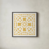 Hacienda Tile I Golden Yellow by Moira Hershey. Shown in a sleek black glass frame for a contemporary gallery look. Available as an archival giclee rolled canvas, fine art paper, or poster print. SKU 59361a.