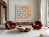 Hacienda Tile II by Moira Hershey. Shown as extra-large giant wall art in a modern living room. Available as an archival giclee rolled canvas, fine art paper, or poster print. SKU 34520a.