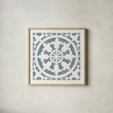 Hacienda Tile II Bluestone by Moira Hershey. Shown in a natural wood glass frame for a timeless modern aesthetic. Available as an archival giclee rolled canvas, fine art paper, or poster print. SKU 59362a.