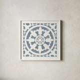 Hacienda Tile II Bluestone by Moira Hershey. Shown in a crisp white glass frame for a clean and minimalist style. Available as an archival giclee rolled canvas, fine art paper, or poster print. SKU 59362a.
