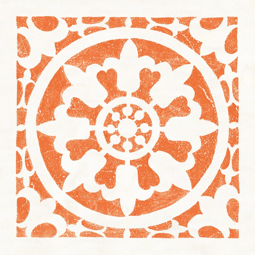 Hacienda Tile II Bright Orange by Moira Hershey. SKU 37021a. Archival Giclee Fine art print for wall decor.