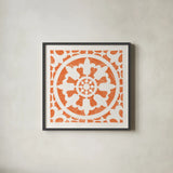Hacienda Tile II Bright Orange by Moira Hershey. Shown in a sleek black glass frame for a contemporary gallery look. Available as an archival giclee rolled canvas, fine art paper, or poster print. SKU 37021a.