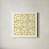 Hacienda Tile III by Moira Hershey. Shown in a crisp white glass frame for a clean and minimalist style. Available as an archival giclee rolled canvas, fine art paper, or poster print. SKU 34521a.