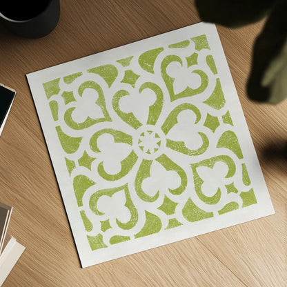 Hacienda Tile III Lime Green by Moira Hershey. Shown as a detailed flat fine art print, highlighting archival giclee quality. Available as an archival giclee rolled canvas, fine art paper, or poster print. SKU 37022a.