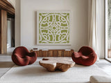 Hacienda Tile IV by Moira Hershey. Shown as extra-large giant wall art in a modern living room. Available as an archival giclee rolled canvas, fine art paper, or poster print. SKU 34522a.