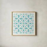 Hacienda Tile V by Moira Hershey. Shown in a natural wood glass frame for a timeless modern aesthetic. Available as an archival giclee rolled canvas, fine art paper, or poster print. SKU 34523a.