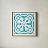 Hacienda Tile VI Turquoise by Moira Hershey. Shown in a sleek black glass frame for a contemporary gallery look. Available as an archival giclee rolled canvas, fine art paper, or poster print. SKU 37023a.