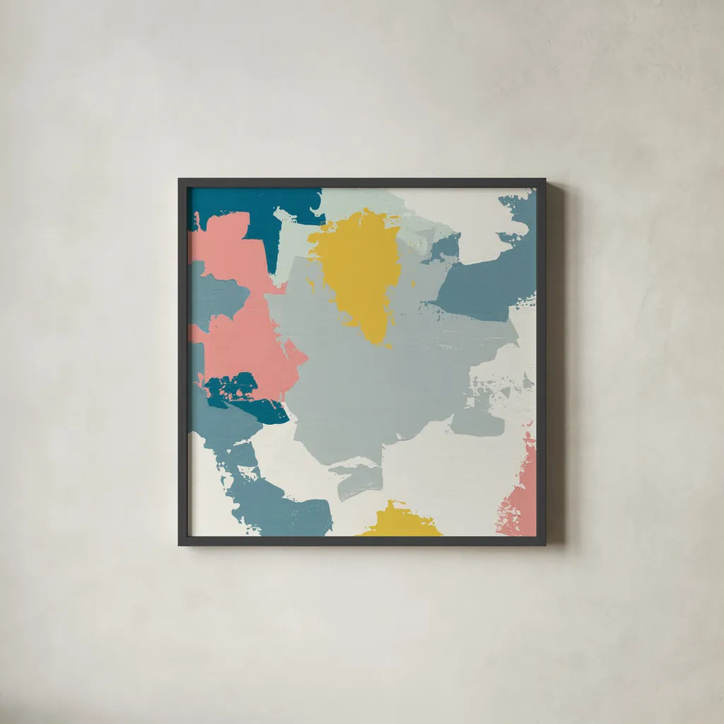 Happy I by Moira Hershey. Shown in a sleek black glass frame for a contemporary gallery look. Available as an archival giclee rolled canvas, fine art paper, or poster print. SKU 35094a.