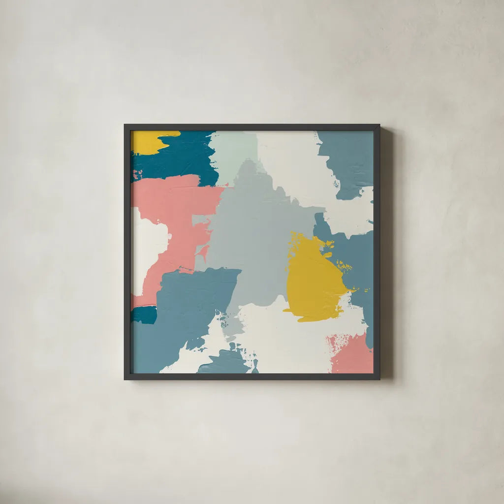 Happy II by Moira Hershey. Shown in a sleek black glass frame for a contemporary gallery look. Available as an archival giclee rolled canvas, fine art paper, or poster print. SKU 35095a.