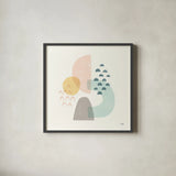 Happy Thoughts I by Moira Hershey. Shown in a sleek black glass frame for a contemporary gallery look. Available as an archival giclee rolled canvas, fine art paper, or poster print. SKU 47272a.