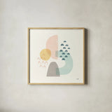 Happy Thoughts I by Moira Hershey. Shown in a natural wood glass frame for a timeless modern aesthetic. Available as an archival giclee rolled canvas, fine art paper, or poster print. SKU 47272a.
