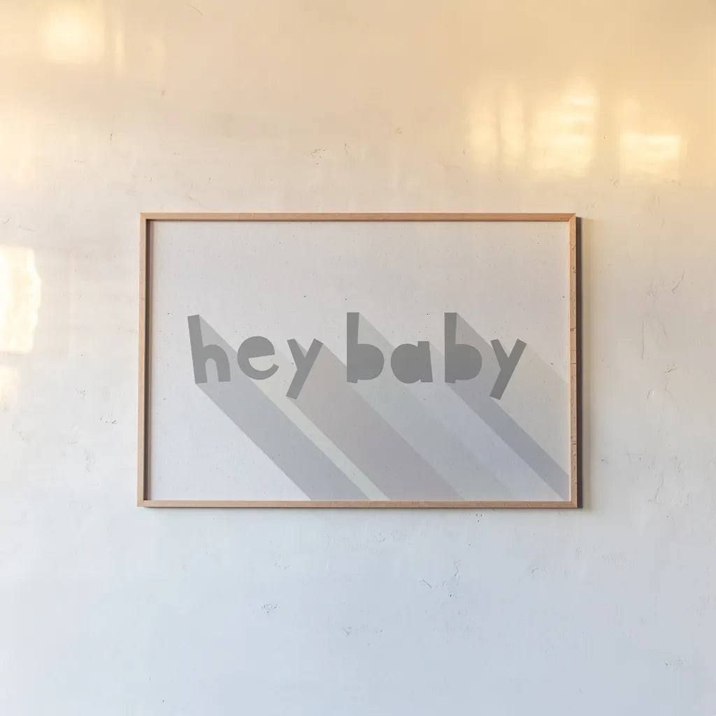 Hey Baby by Moira Hershey. shown as a paper print in a natural frame. Available as a archival giclee rolled canvas, fine art paper, or poster print. SKU 62008i.