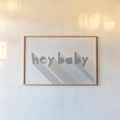 Hey Baby by Moira Hershey. shown as a paper print in a natural frame. Available as a archival giclee rolled canvas, fine art paper, or poster print. SKU 62008i.