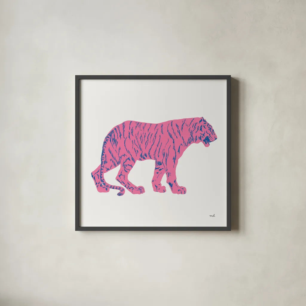 Hey Tiger I by Moira Hershey. Shown in a sleek black glass frame for a contemporary gallery look. Available as an archival giclee rolled canvas, fine art paper, or poster print. SKU 53233a.
