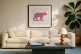 Hey Tiger I by Moira Hershey. Displayed in a glass frame with matte in a clean modern living room. Available as an archival giclee rolled canvas, fine art paper, or poster print. SKU 53233a.