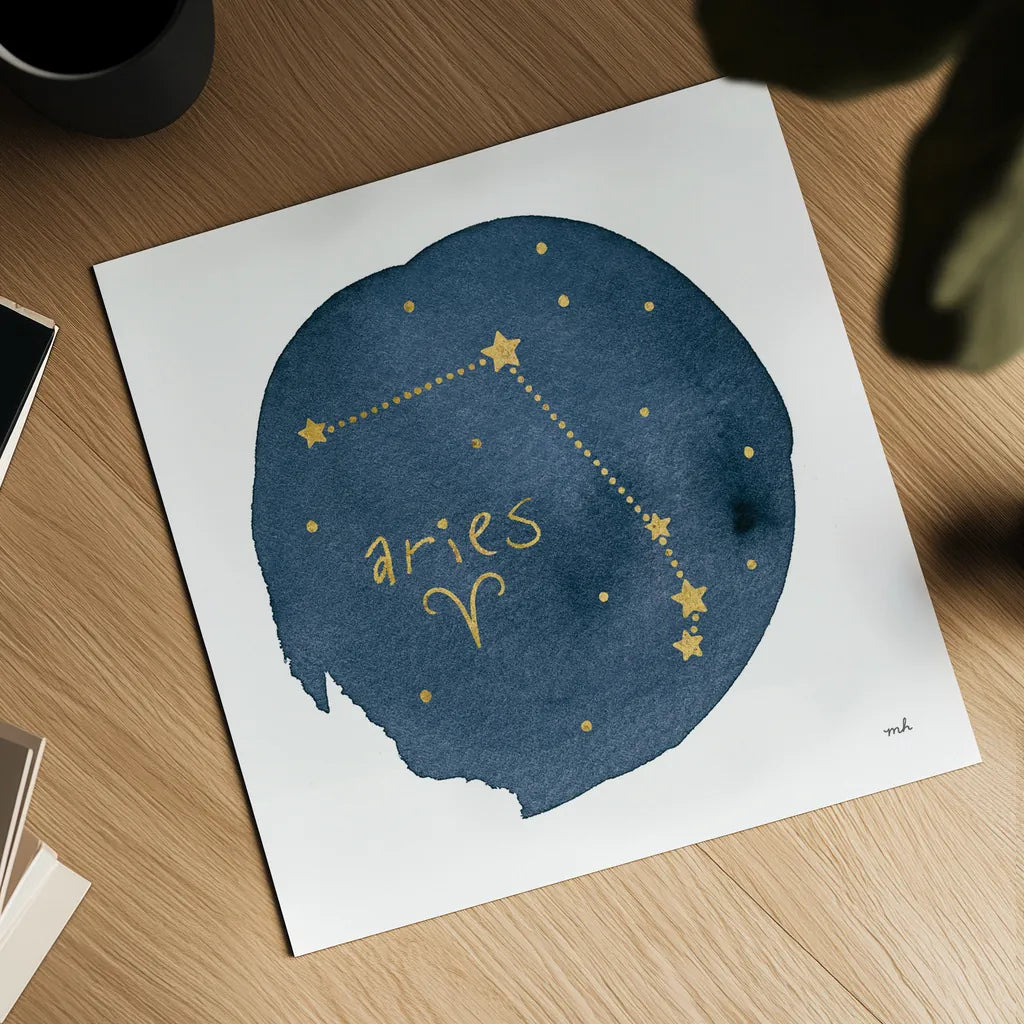 Horoscope Aries by Moira Hershey. Shown as a detailed flat fine art print, highlighting archival giclee quality. Available as an archival giclee rolled canvas, fine art paper, or poster print. SKU 48898a.