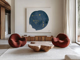 Horoscope Aries by Moira Hershey. Shown as extra-large giant wall art in a modern living room. Available as an archival giclee rolled canvas, fine art paper, or poster print. SKU 48898a.
