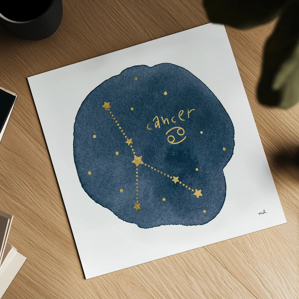Horoscope Cancer by Moira Hershey. Shown as a detailed flat fine art print, highlighting archival giclee quality. Available as an archival giclee rolled canvas, fine art paper, or poster print. SKU 48900a.