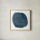 Horoscope Gemini by Moira Hershey. Shown in a natural wood glass frame for a timeless modern aesthetic. Available as an archival giclee rolled canvas, fine art paper, or poster print. SKU 48902a.