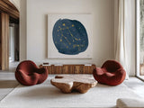 Horoscope Gemini by Moira Hershey. Shown as extra-large giant wall art in a modern living room. Available as an archival giclee rolled canvas, fine art paper, or poster print. SKU 48902a.