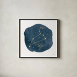 Horoscope Leo by Moira Hershey. Shown in a sleek black glass frame for a contemporary gallery look. Available as an archival giclee rolled canvas, fine art paper, or poster print. SKU 48903a.
