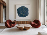 Horoscope Leo by Moira Hershey. Shown as extra-large giant wall art in a modern living room. Available as an archival giclee rolled canvas, fine art paper, or poster print. SKU 48903a.