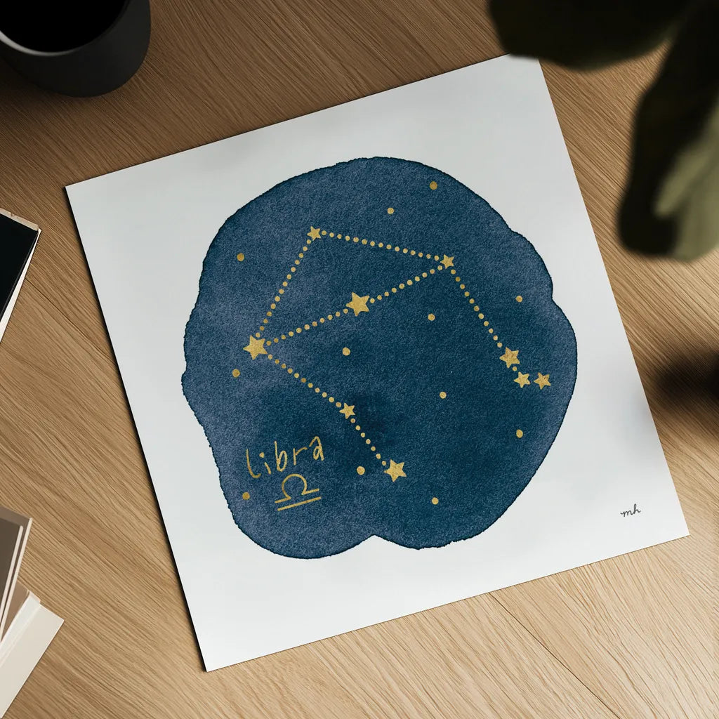 Horoscope Libra by Moira Hershey. Shown as a detailed flat fine art print, highlighting archival giclee quality. Available as an archival giclee rolled canvas, fine art paper, or poster print. SKU 48904a.