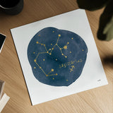 Horoscope Sagittarius by Moira Hershey. Shown as a detailed flat fine art print, highlighting archival giclee quality. Available as an archival giclee rolled canvas, fine art paper, or poster print. SKU 48906a.