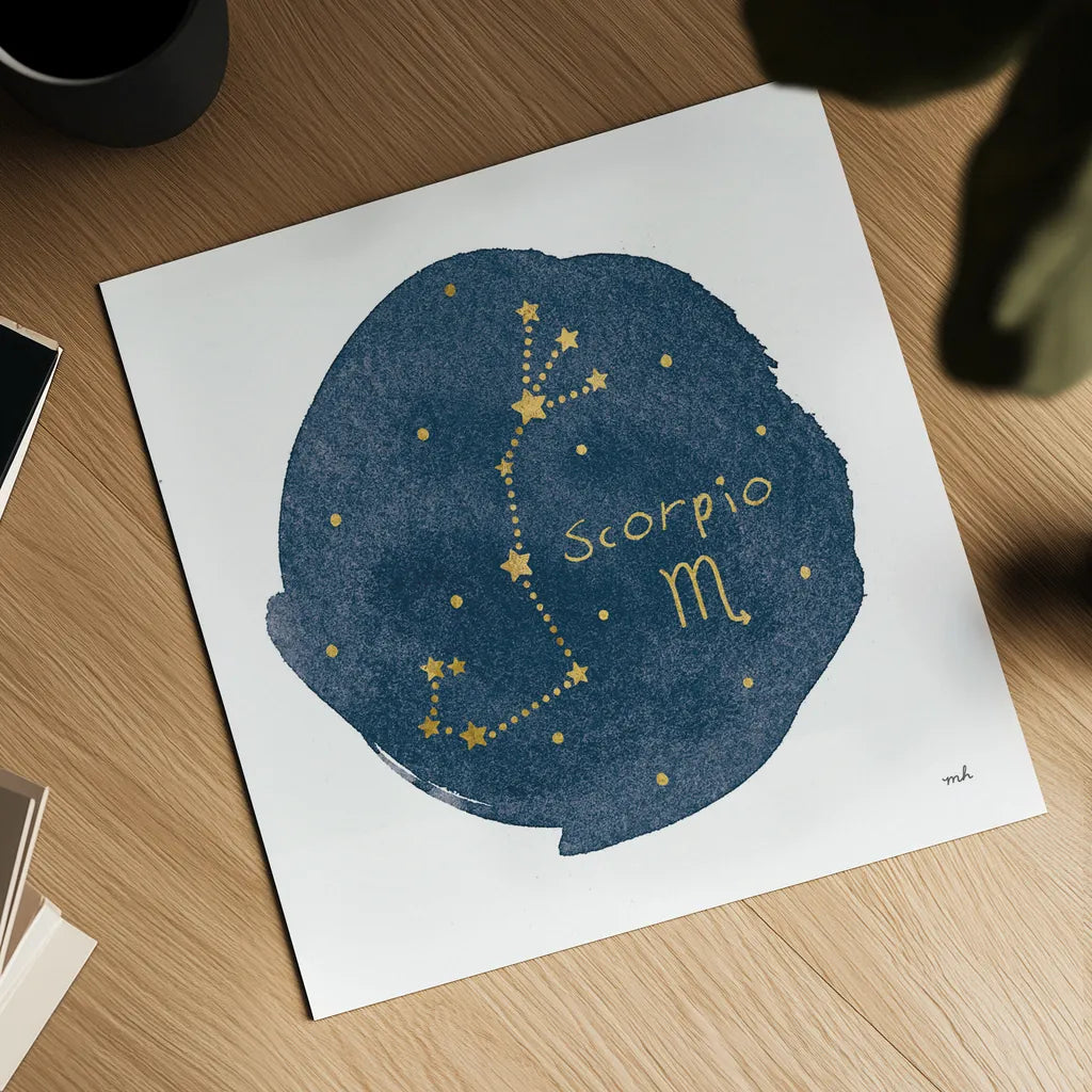 Horoscope Scorpio by Moira Hershey. Shown as a detailed flat fine art print, highlighting archival giclee quality. Available as an archival giclee rolled canvas, fine art paper, or poster print. SKU 48907a.
