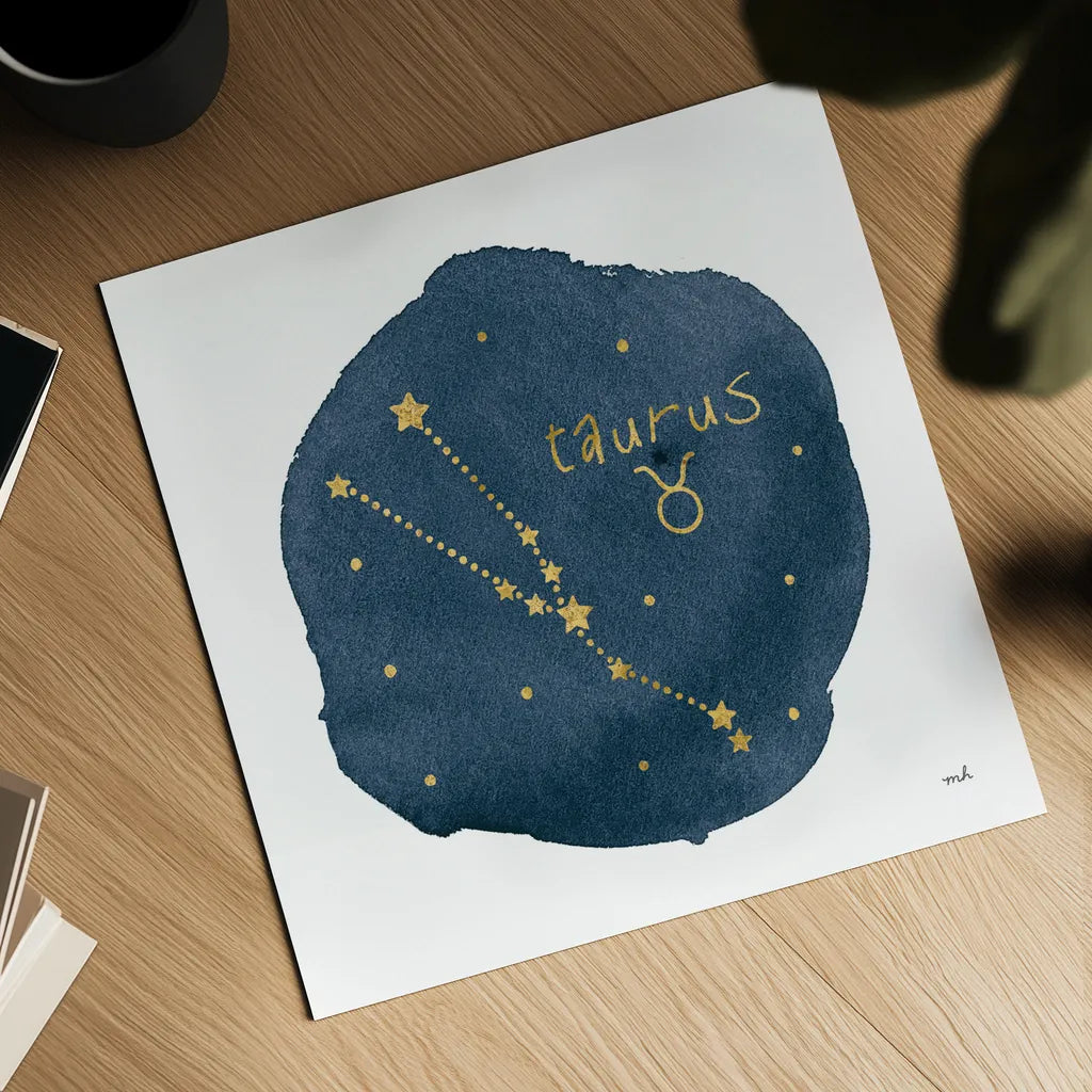 Horoscope Taurus by Moira Hershey. Shown as a detailed flat fine art print, highlighting archival giclee quality. Available as an archival giclee rolled canvas, fine art paper, or poster print. SKU 48908a.