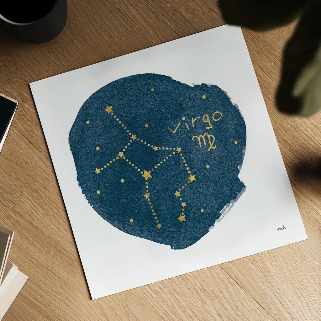 Horoscope Virgo by Moira Hershey. Shown as a detailed flat fine art print, highlighting archival giclee quality. Available as an archival giclee rolled canvas, fine art paper, or poster print. SKU 48909a.