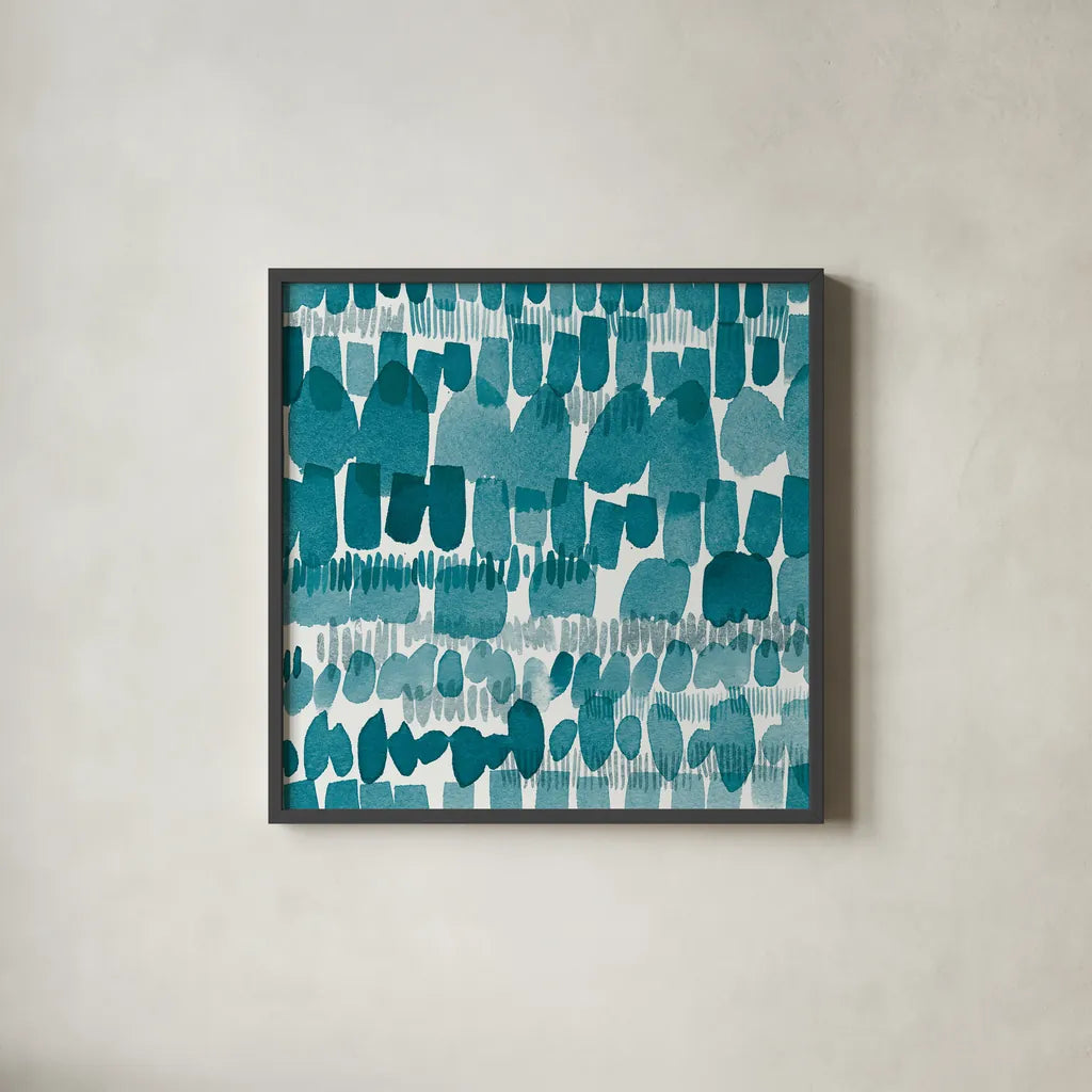 Hustle and Bustle II by Moira Hershey. Shown in a sleek black glass frame for a contemporary gallery look. Available as an archival giclee rolled canvas, fine art paper, or poster print. SKU 38883a.