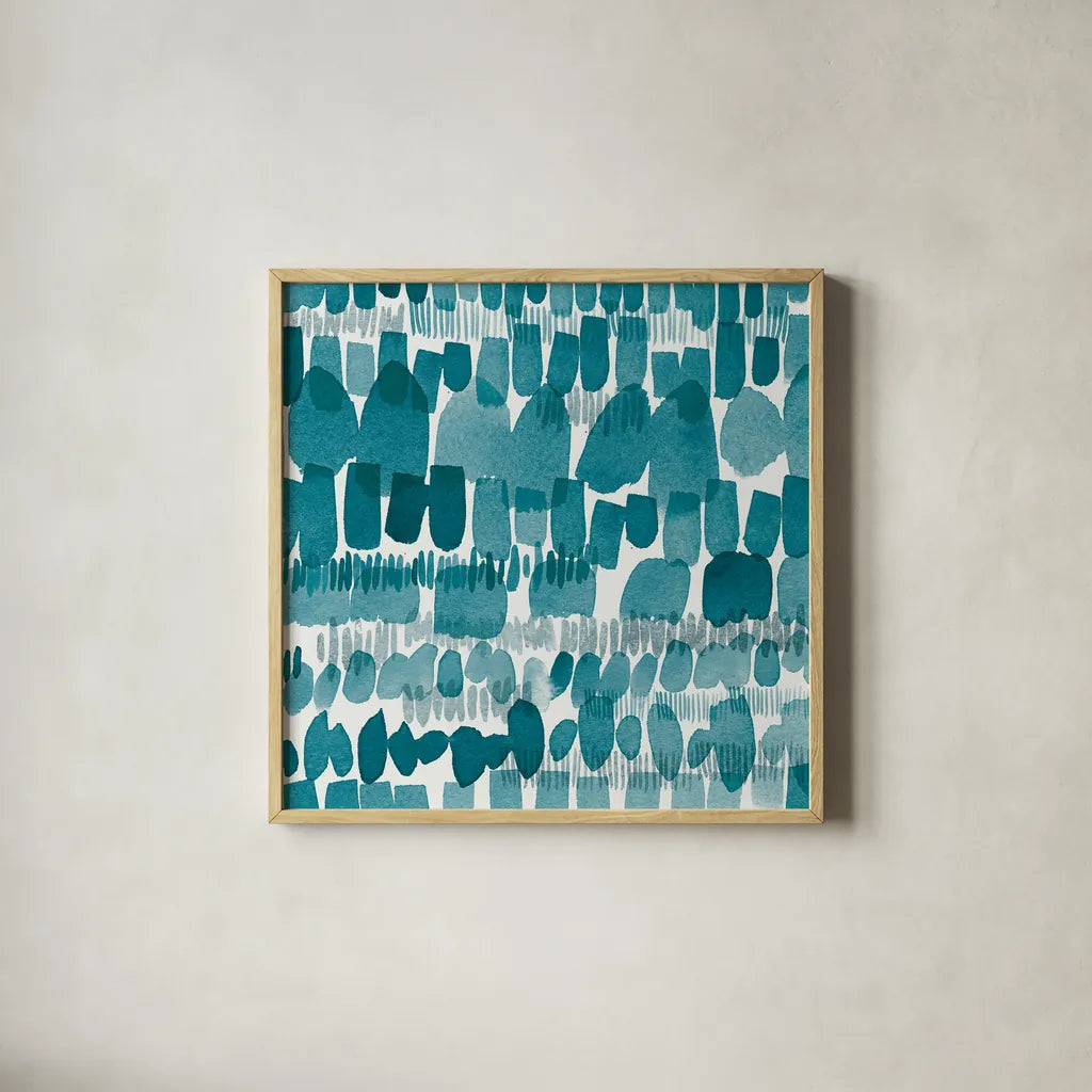 Hustle and Bustle II by Moira Hershey. Shown in a natural wood glass frame for a timeless modern aesthetic. Available as an archival giclee rolled canvas, fine art paper, or poster print. SKU 38883a.