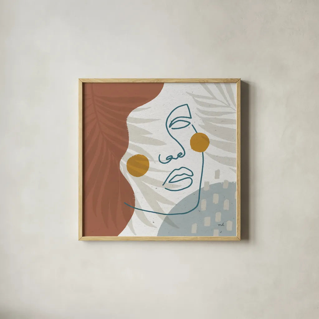 Island Breeze I by Moira Hershey. Shown in a natural wood glass frame for a timeless modern aesthetic. Available as an archival giclee rolled canvas, fine art paper, or poster print. SKU 65306a.