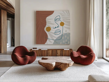 Island Breeze I by Moira Hershey. Shown as extra-large giant wall art in a modern living room. Available as an archival giclee rolled canvas, fine art paper, or poster print. SKU 65306a.