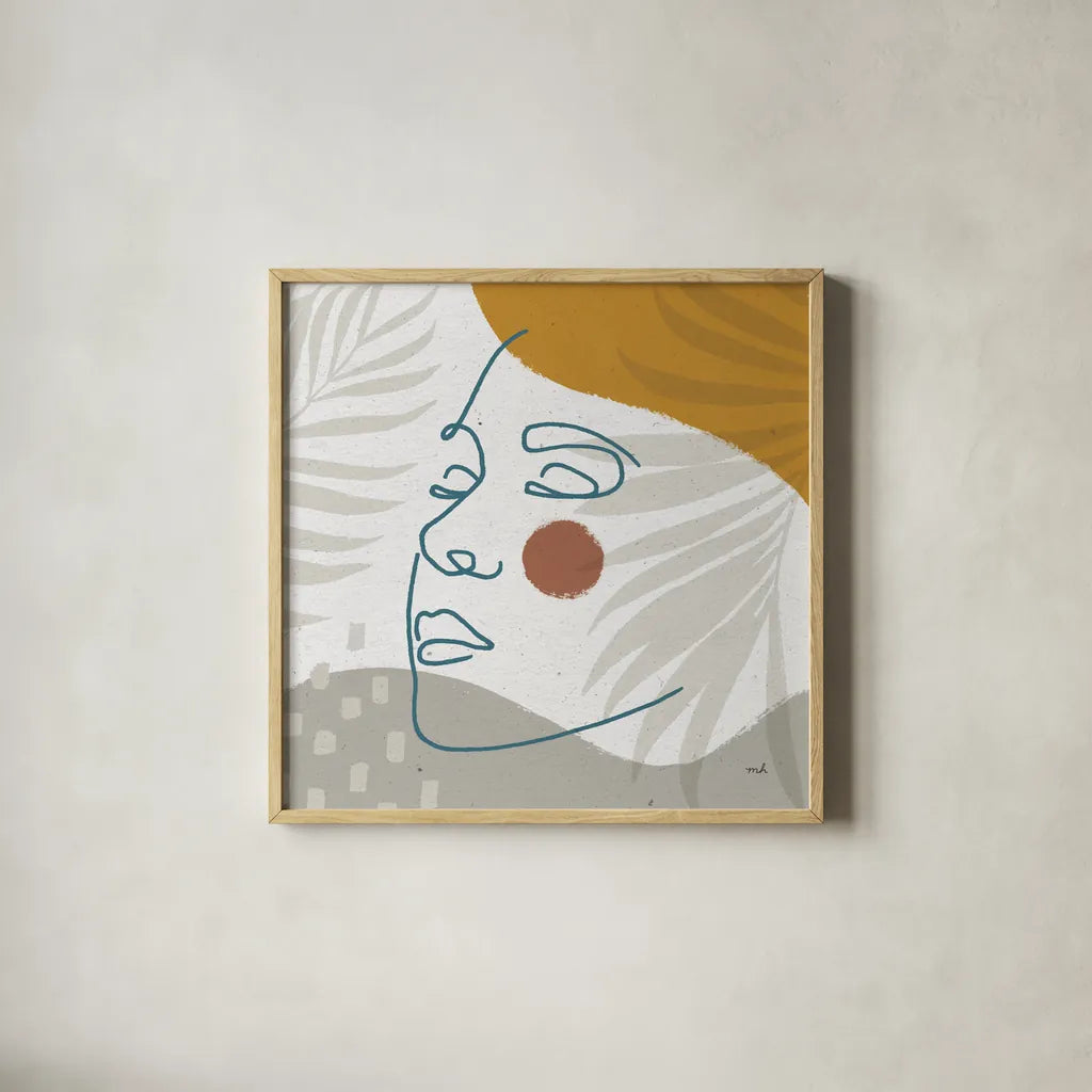 Island Breeze II by Moira Hershey. Shown in a natural wood glass frame for a timeless modern aesthetic. Available as an archival giclee rolled canvas, fine art paper, or poster print. SKU 65307a.