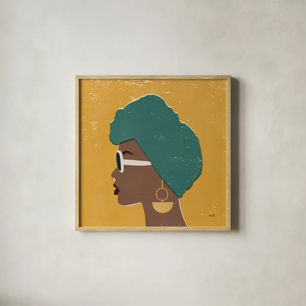 Kenya Couture II Bright by Moira Hershey. Shown in a natural wood glass frame for a timeless modern aesthetic. Available as an archival giclee rolled canvas, fine art paper, or poster print. SKU 68244a.