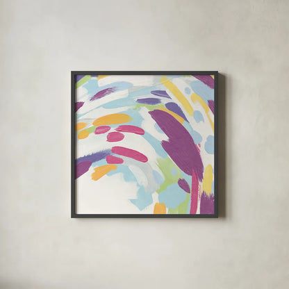 Laughter II Bright by Moira Hershey. Shown in a sleek black glass frame for a contemporary gallery look. Available as an archival giclee rolled canvas, fine art paper, or poster print. SKU 56828a.