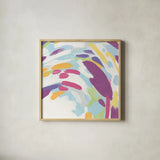 Laughter II Bright by Moira Hershey. Shown in a natural wood glass frame for a timeless modern aesthetic. Available as an archival giclee rolled canvas, fine art paper, or poster print. SKU 56828a.