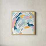 Laughter III by Moira Hershey. Shown in a natural wood glass frame for a timeless modern aesthetic. Available as an archival giclee rolled canvas, fine art paper, or poster print. SKU 34873a.
