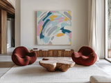 Laughter III by Moira Hershey. Shown as extra-large giant wall art in a modern living room. Available as an archival giclee rolled canvas, fine art paper, or poster print. SKU 34873a.
