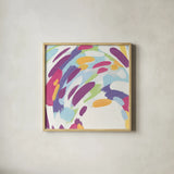 Laughter III Bright by Moira Hershey. Shown in a natural wood glass frame for a timeless modern aesthetic. Available as an archival giclee rolled canvas, fine art paper, or poster print. SKU 56829a.