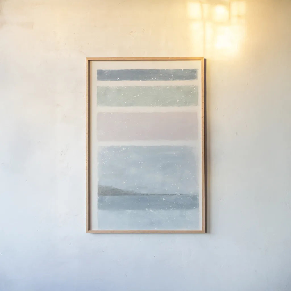 Layers by Moira Hershey. shown as a paper print in a natural frame. Available as a archival giclee rolled canvas, fine art paper, or poster print. SKU 42435h.