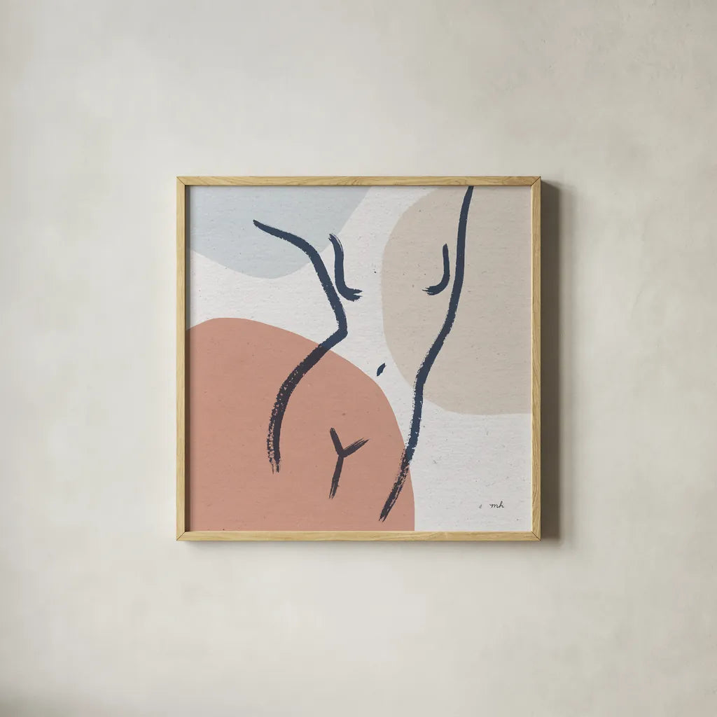 Line Figures I by Moira Hershey. Shown in a natural wood glass frame for a timeless modern aesthetic. Available as an archival giclee rolled canvas, fine art paper, or poster print. SKU 63771a.