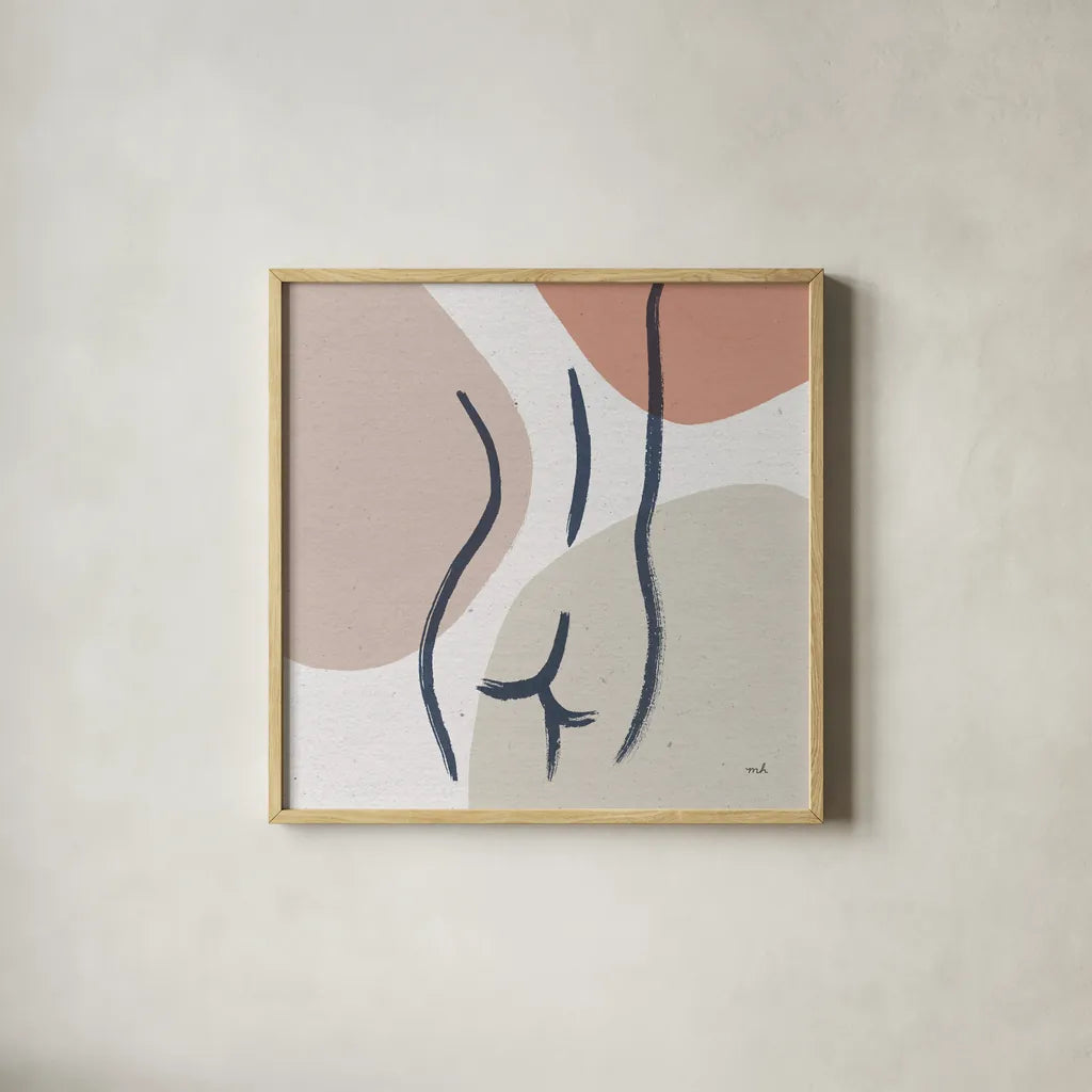Line Figures II by Moira Hershey. Shown in a natural wood glass frame for a timeless modern aesthetic. Available as an archival giclee rolled canvas, fine art paper, or poster print. SKU 63772a.